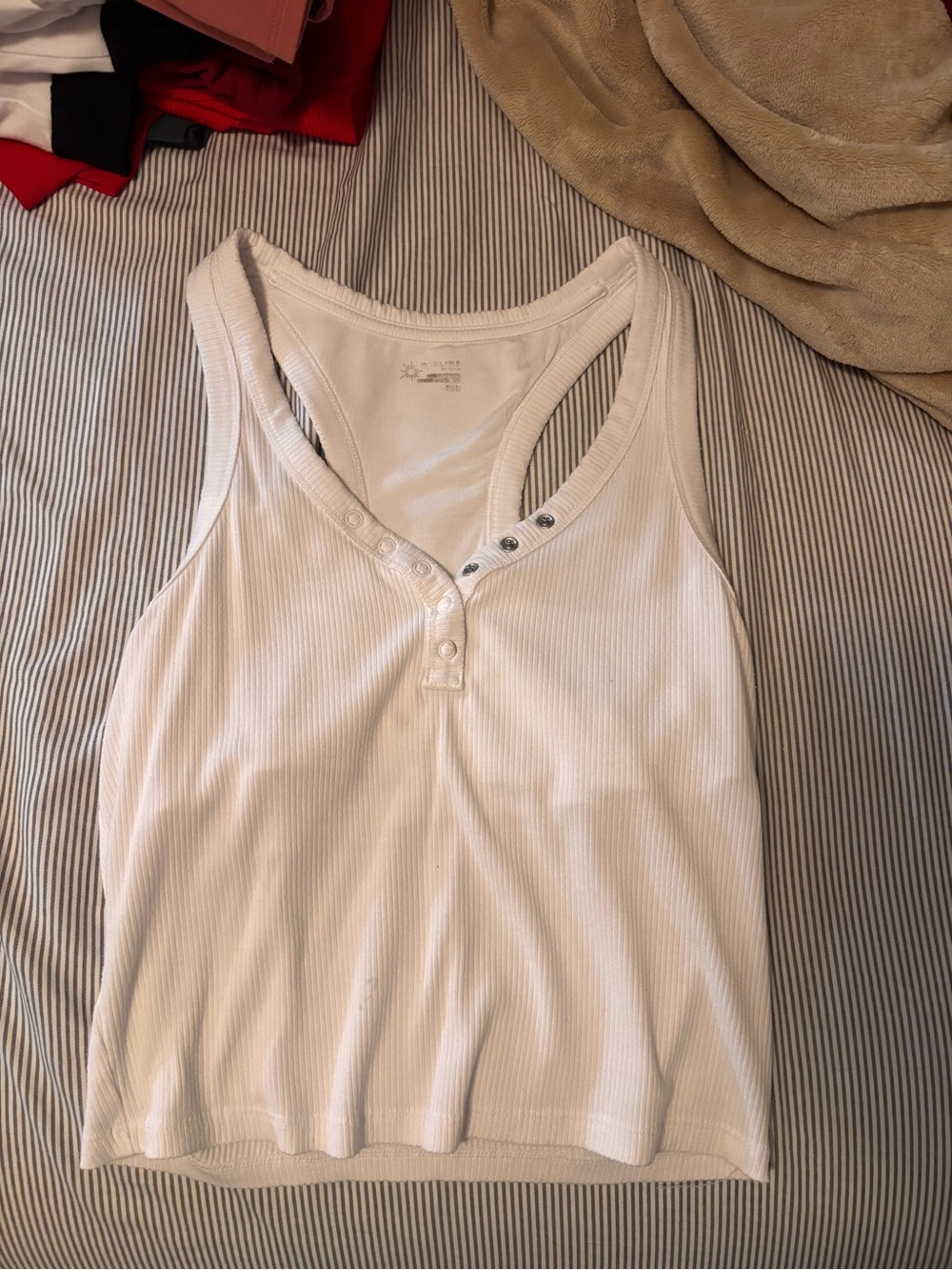 aerie White Ribbed Henley Tank Top